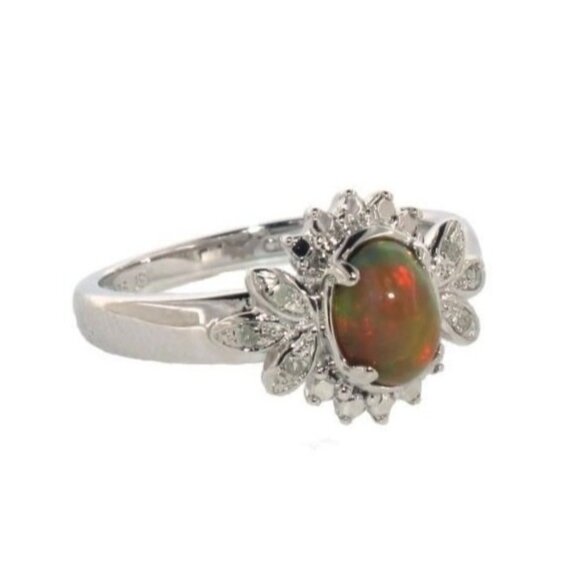 Natural Cabochon Australian Opal Ring  with Small Diamond Size 7 - Picture 2 of 16